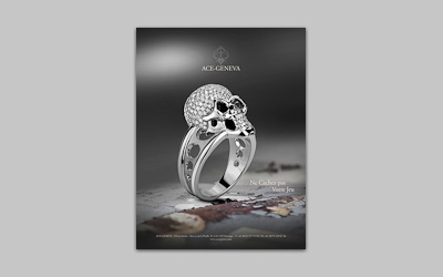 Campagne de presse bague Skull or et diamants | Ace-Geneva.